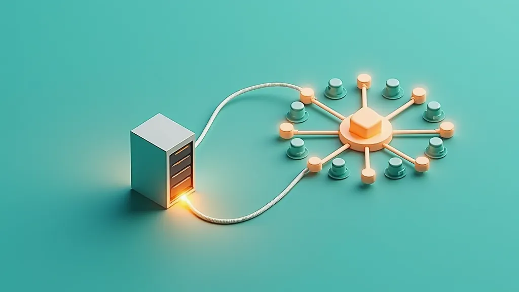 One server cube beside a hub branching into many nodes, contrasting a dedicated API with an aggregator